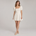 Puff-Sleeve Mini Dress in Ivory