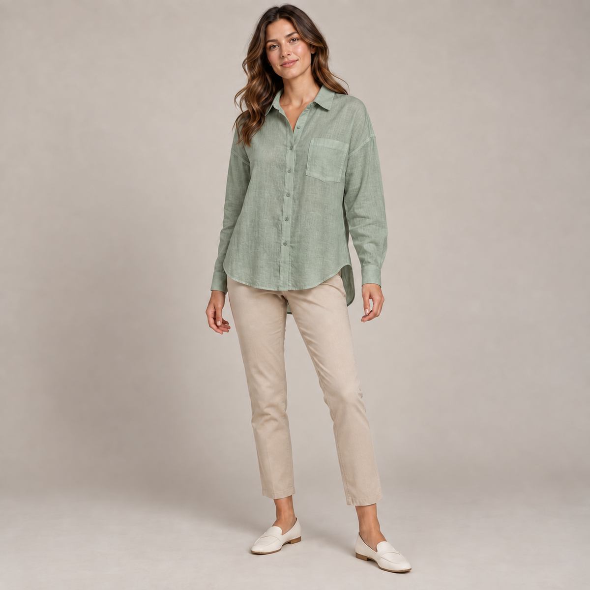 Relaxed Linen-Blend Shirt in Sage