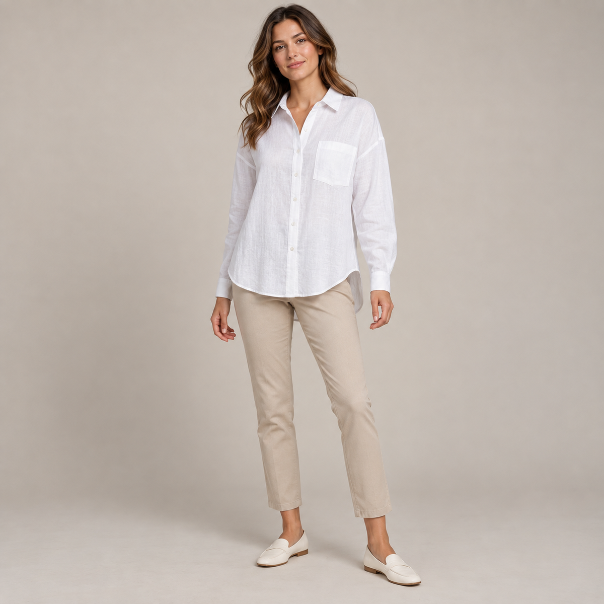 Relaxed Linen-Blend Shirt in White