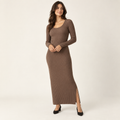 Ribbed Knit Maxi Dress in Mocha