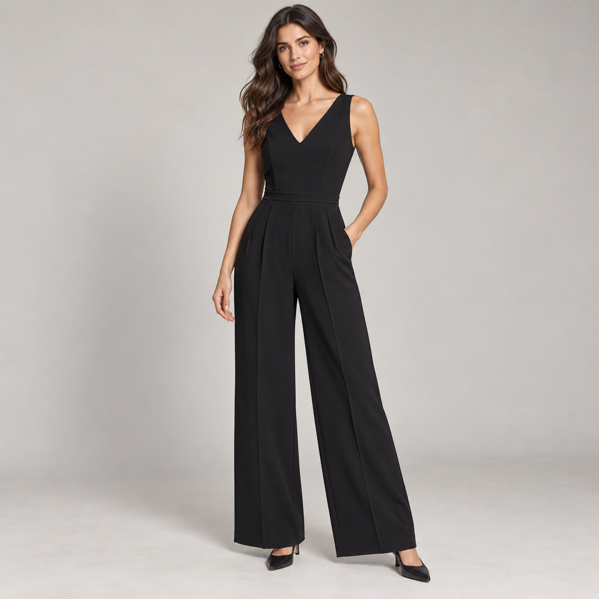 Sleeveless Tailored Wide-Leg Jumpsuit in Black
