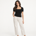 Square-Neck Ribbed Knit Top in Black